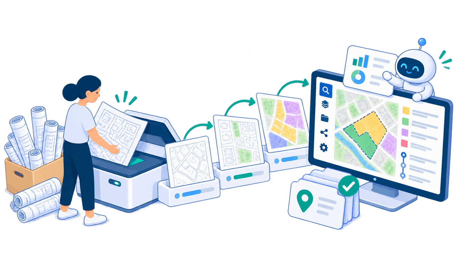 Ein Papierplan wird in einen digitalen XPlan überführt
