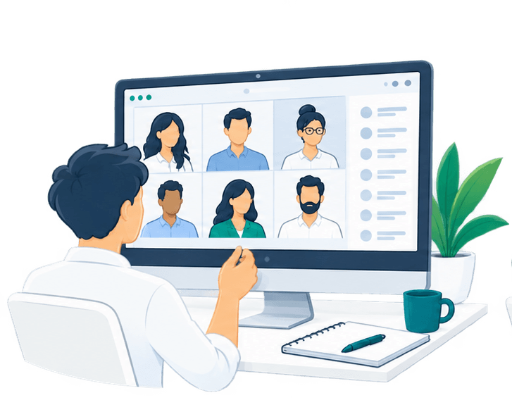 XPlanung-Webinar am Laptop mit Folie und Teilnehmerkacheln